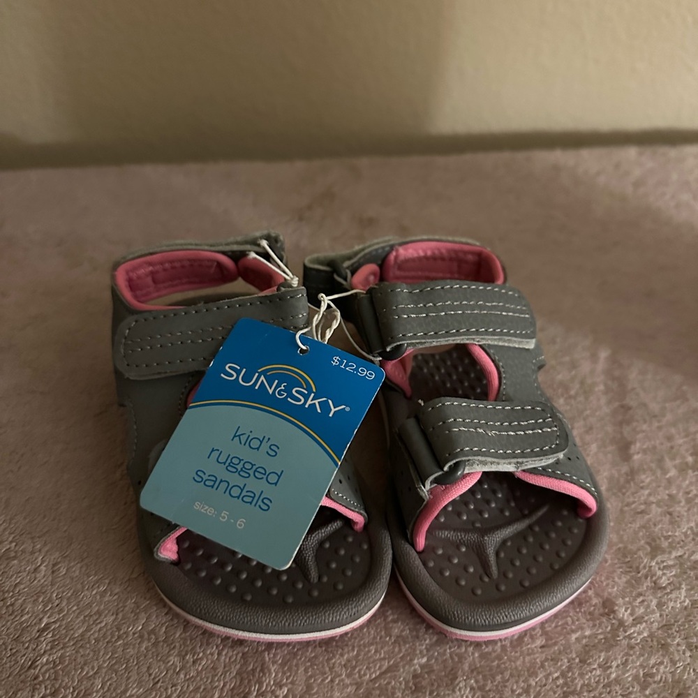 Gray and Pink Kids' Rugged Sandals